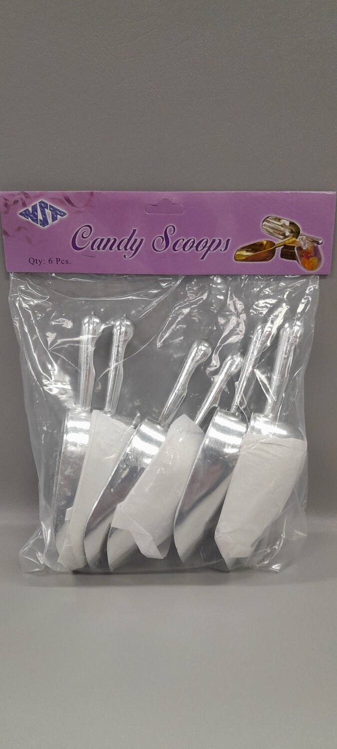 6pc 6.25"x2" Plastic Candy Scoop Silver