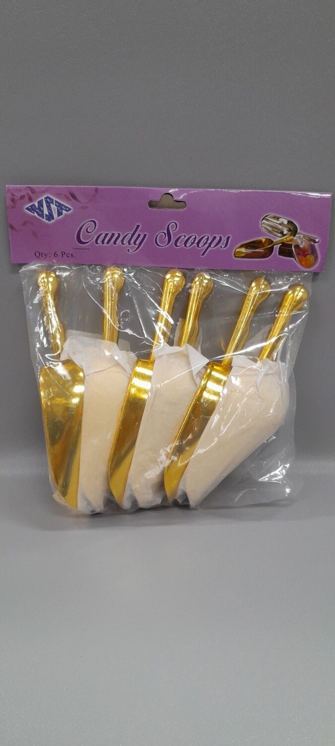 6pc 6.25&quot;x2&quot; Plastic Candy Scoop Gold