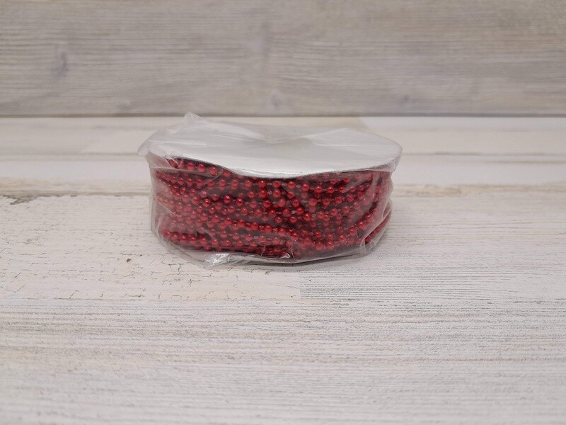 24yd 3mm Plastic MOT Pearl Strand Christmas Red