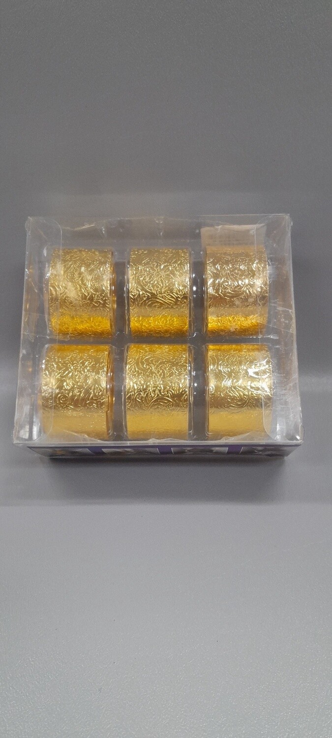 6pc 1.1&quot;x1.9&quot; Floral Engraved Metal Napkin Rings Gold
