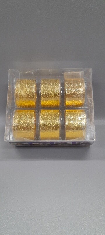 6pc 1.1&quot;x1.9&quot; Floral Engraved Metal Napkin Rings Gold