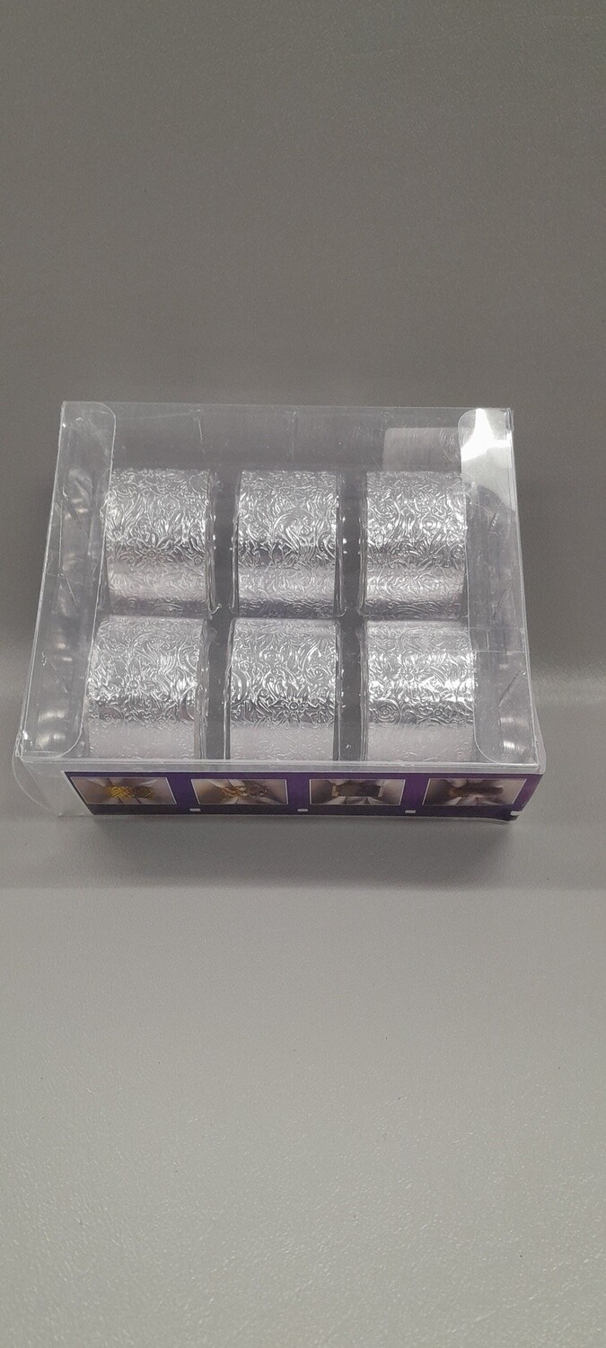 6pc 1.1&quot;x1.9&quot; Floral Engraved Metal Napkin Rings Silver