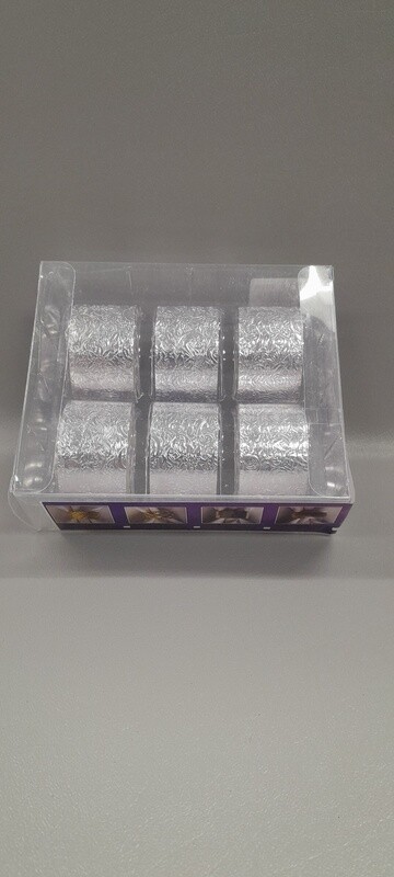 6pc 1.1&quot;x1.9&quot; Floral Engraved Metal Napkin Rings Silver