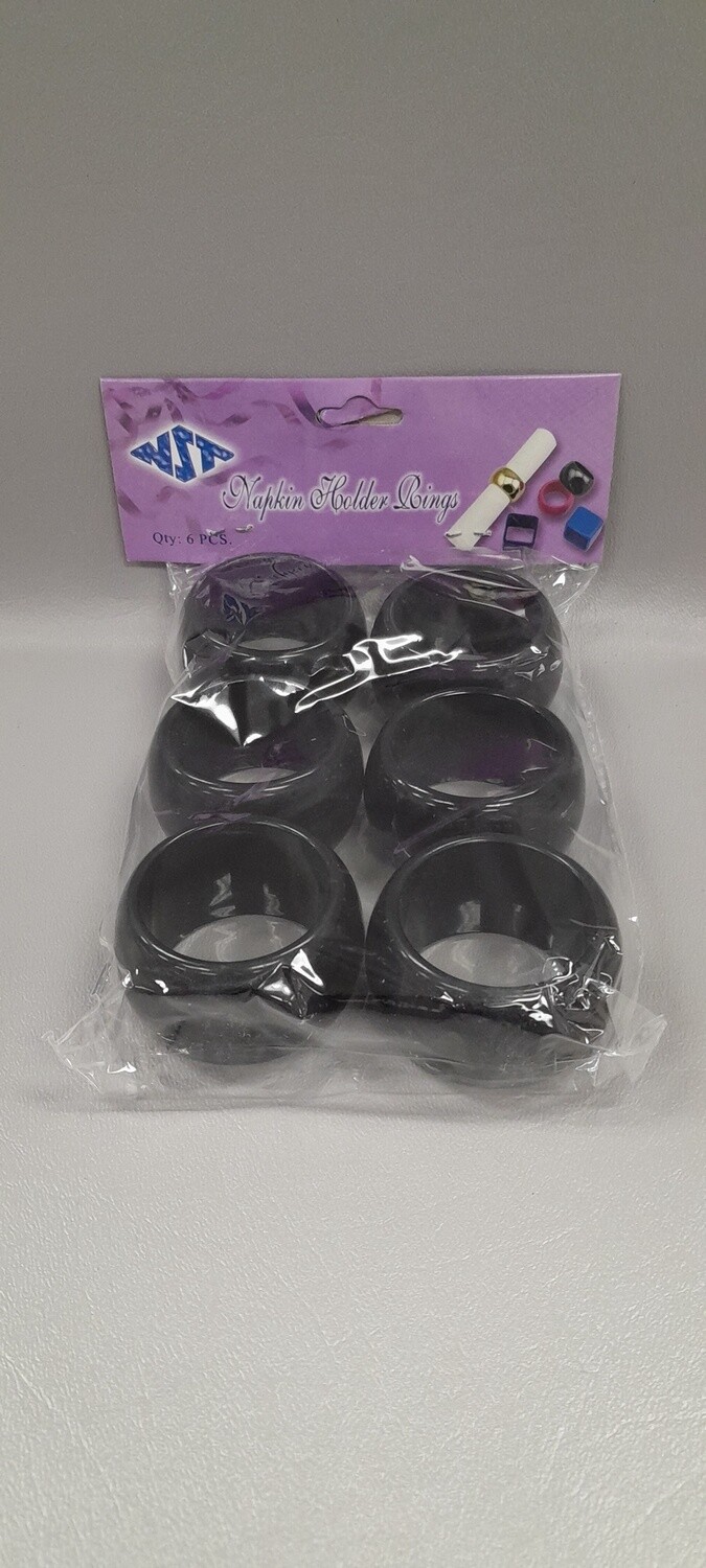 6pc 2&quot; Plastic Napkin Ring (1-1/4&quot; Opening) Black