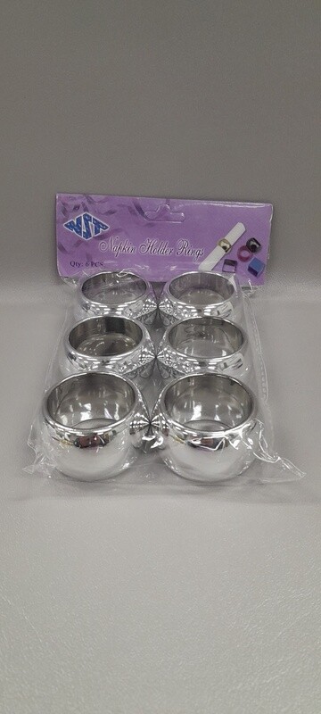 6pc 2&quot; Plastic Napkin Ring (1-1/4&quot; Opening) Silver
