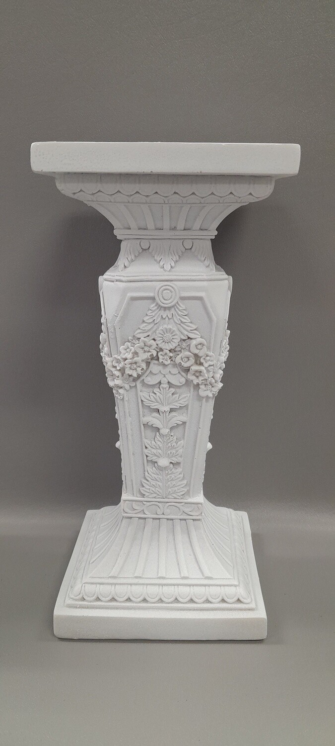 9&quot; Square Pillar w/Flowers White (Resin)