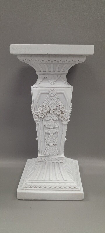 9&quot; Square Pillar w/Flowers White (Resin)
