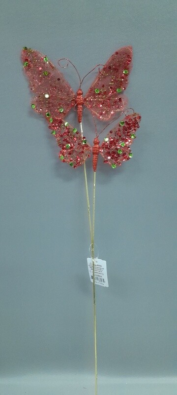 *23&quot; Sequin Butterfly Pick x2 Red/Gold
