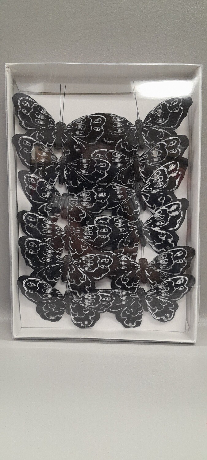 12pc 4.25&quot; Butterflies Black