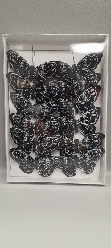 12pc 4.25&quot; Butterflies Black