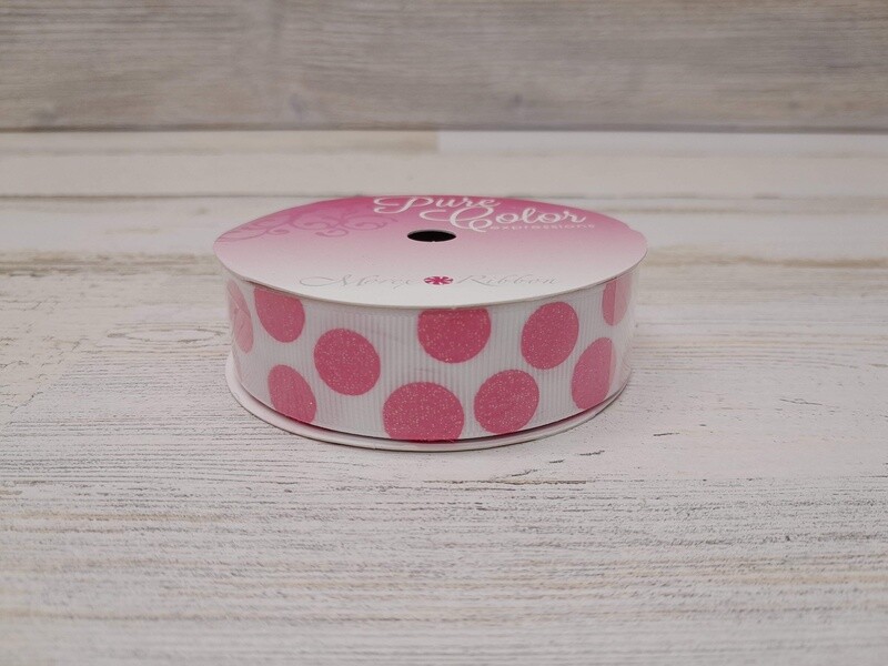 7/8&quot;x4yd Sugar Dots Ribbon  White/Pink