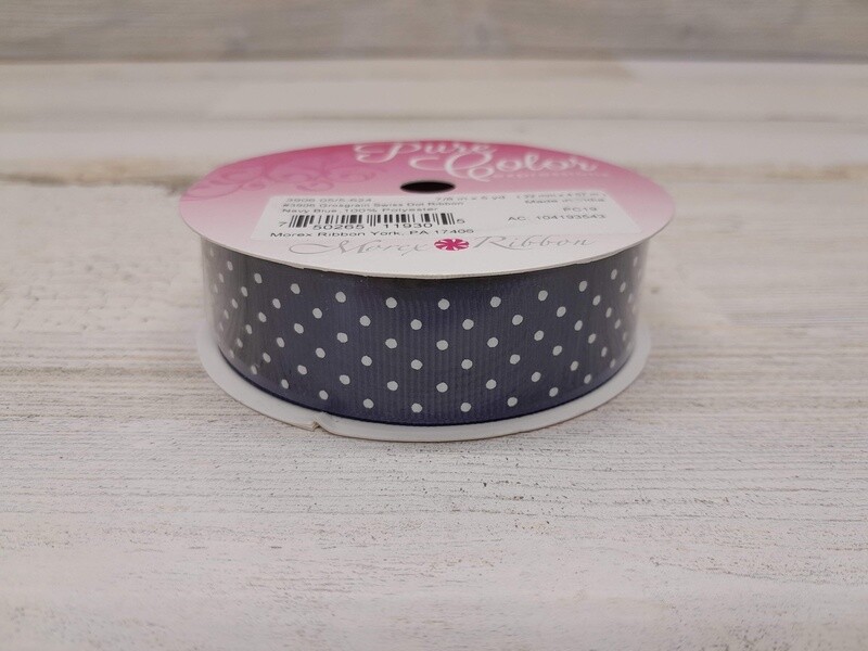 7/8"x5yd Grosgrain Swiss Dot Ribbon Blue