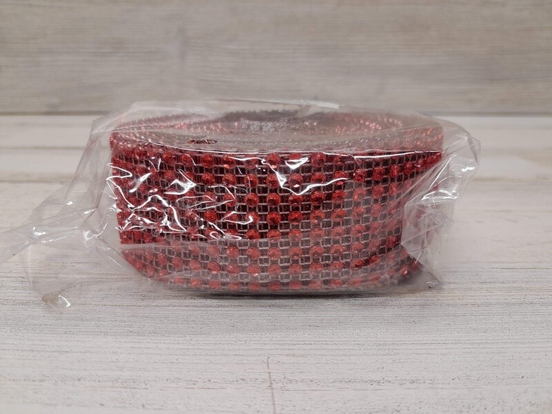 8 Row 4mm x10yd Rhinestone Mesh Red