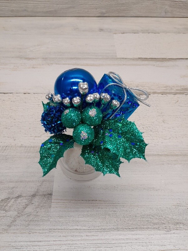 7&quot; Glitter Holly/Ball/Gift Box Pick Turquoise
