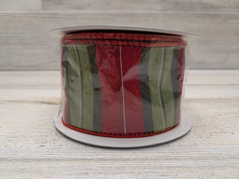 2.5&quot;x10yd Striped Ribbon Red/Green