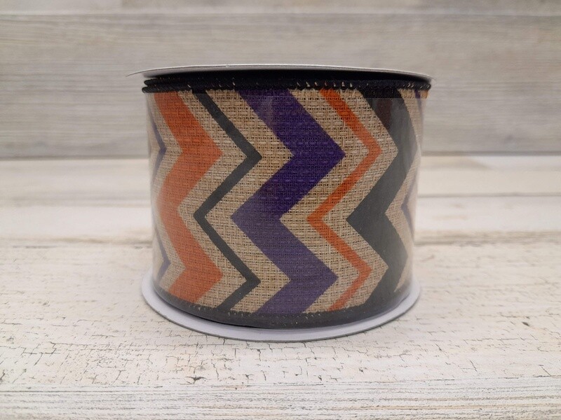2.5"x10yd Chevron Ribbon Black/Purple/Orange