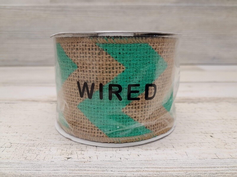 2.5&quot;X5YD Wired Chevron Burlap Aqua