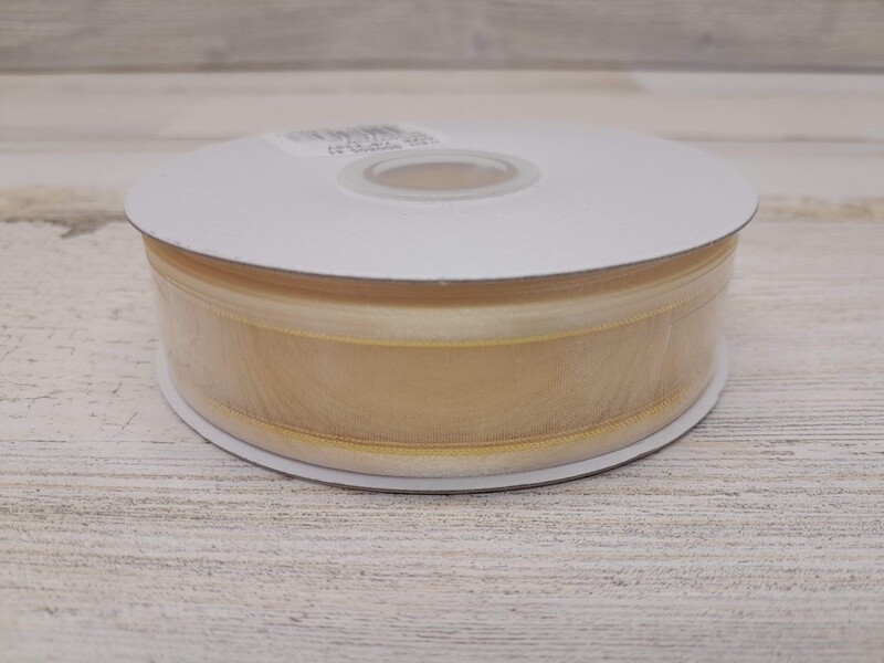 7/8&quot;x25yd Satin Edge Sheer Ivory/Gold