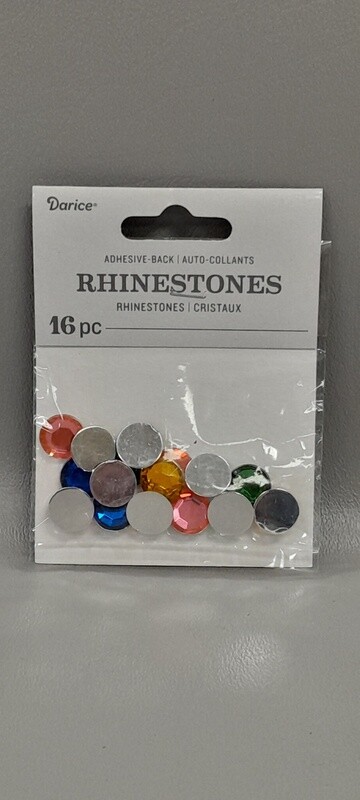 16pc 12mm Adhesive Back Rhinestones Multi
