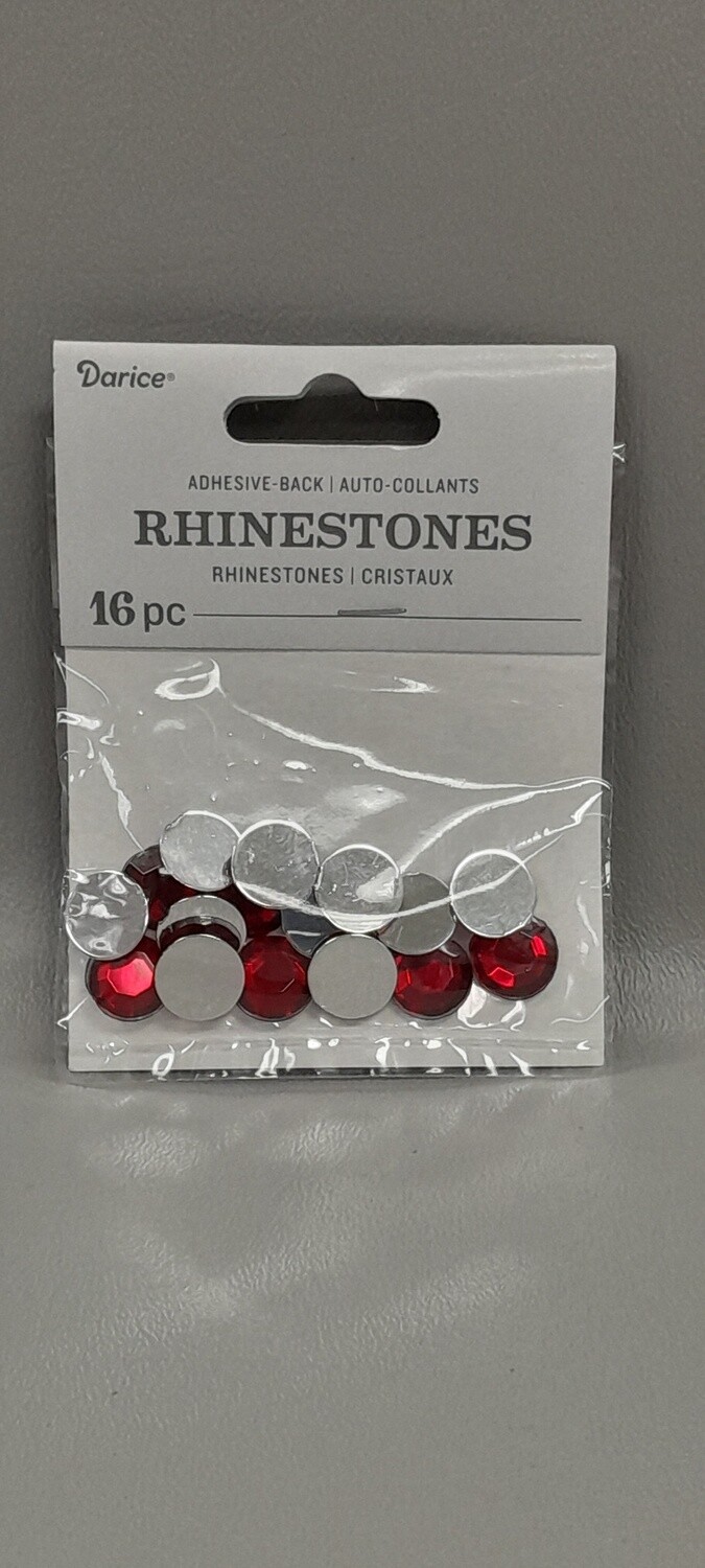 16pc 12mm Adhesive Back Rhinestones Red