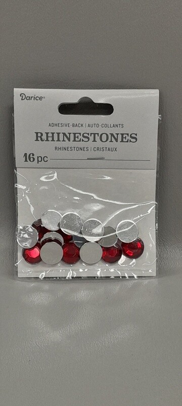 16pc 12mm Adhesive Back Rhinestones Red