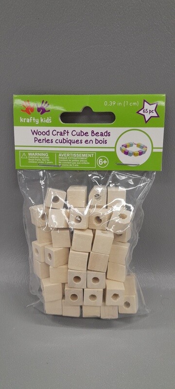 65pc 10mm Wood Cube Beads Natural