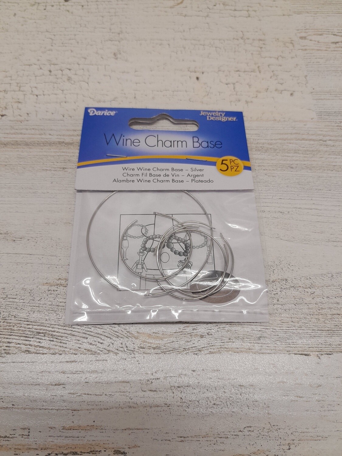 5pc Wire Wine Charm Base Silver