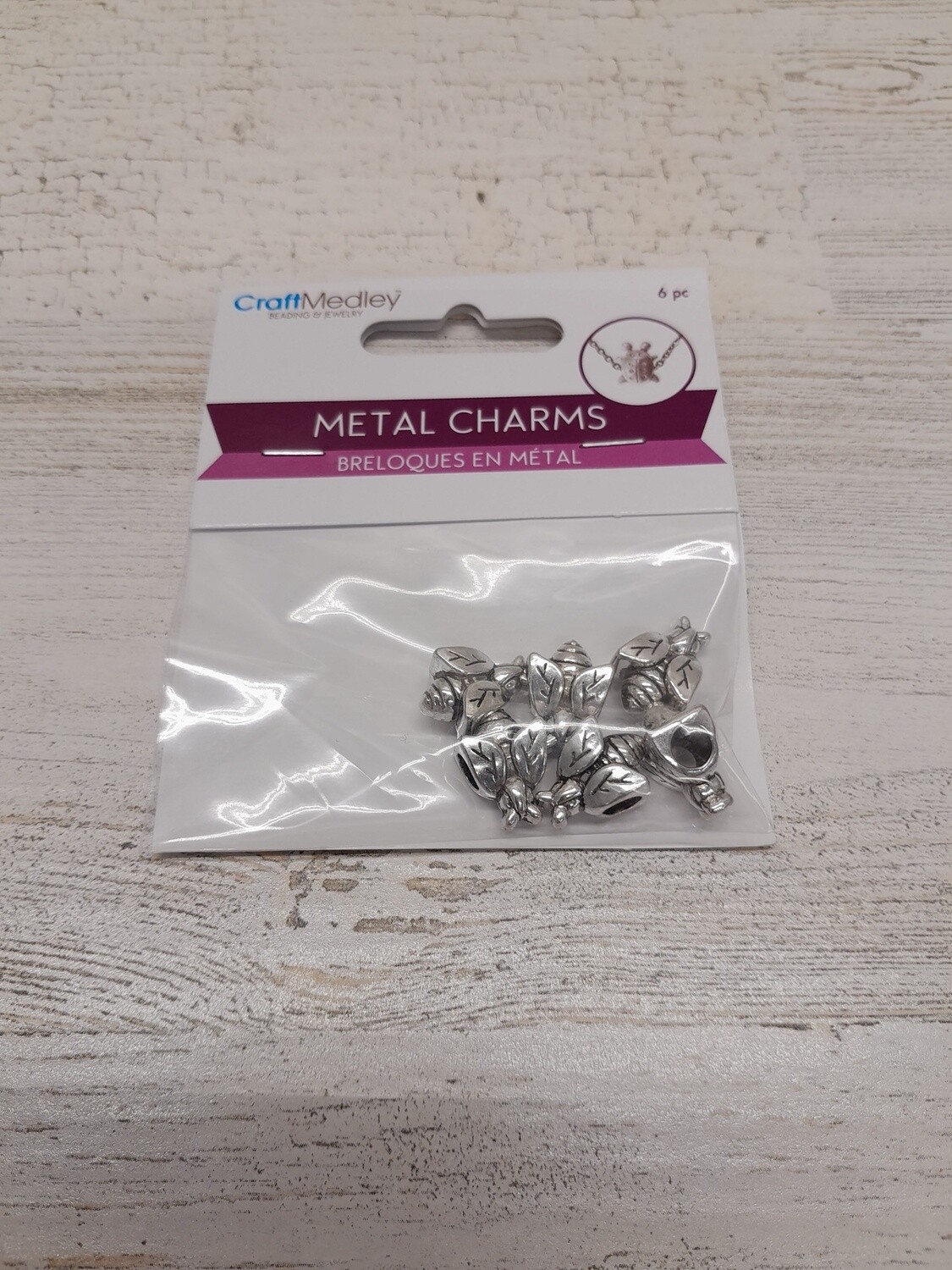 6pc Metal Bee Charms Silver