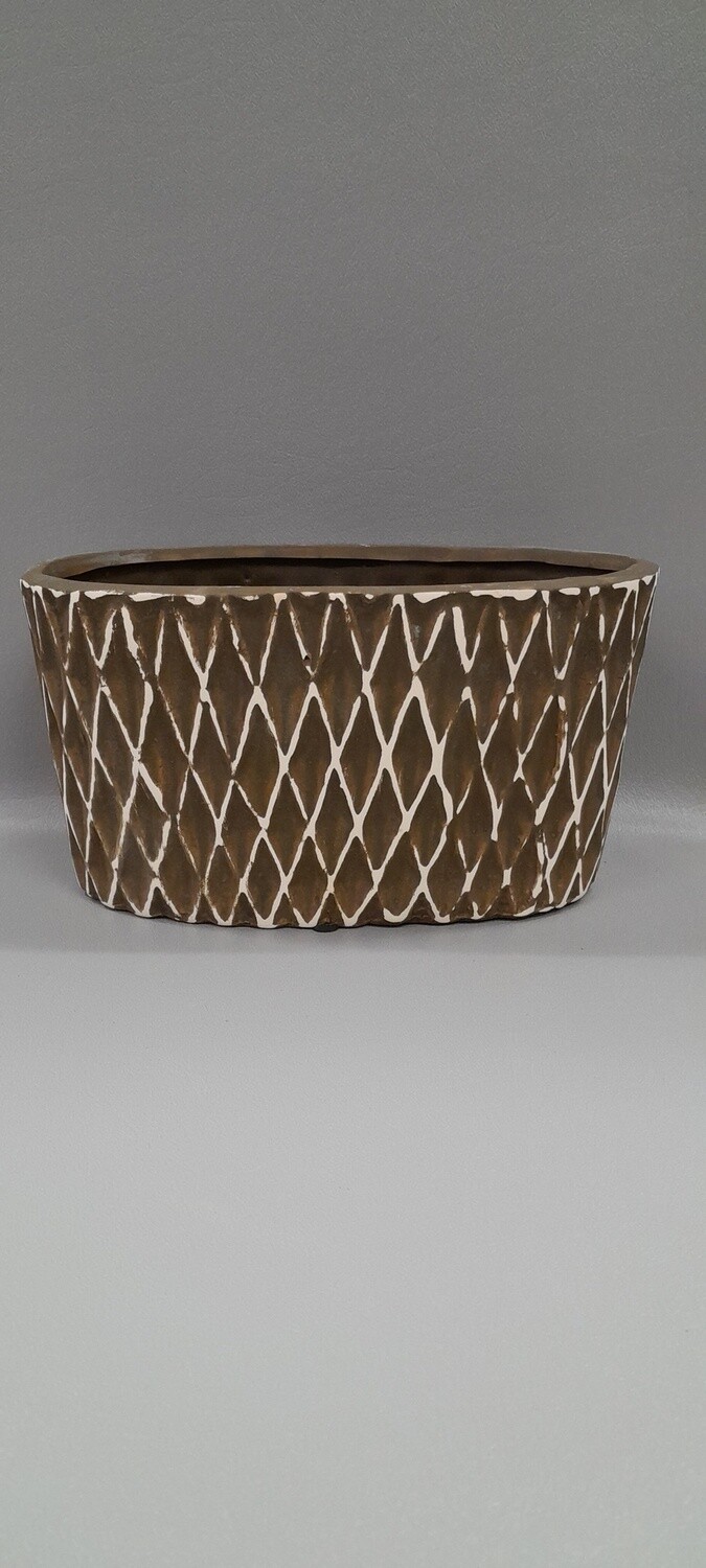 7.5" Oval Checker Planter Brown (Ceramic)