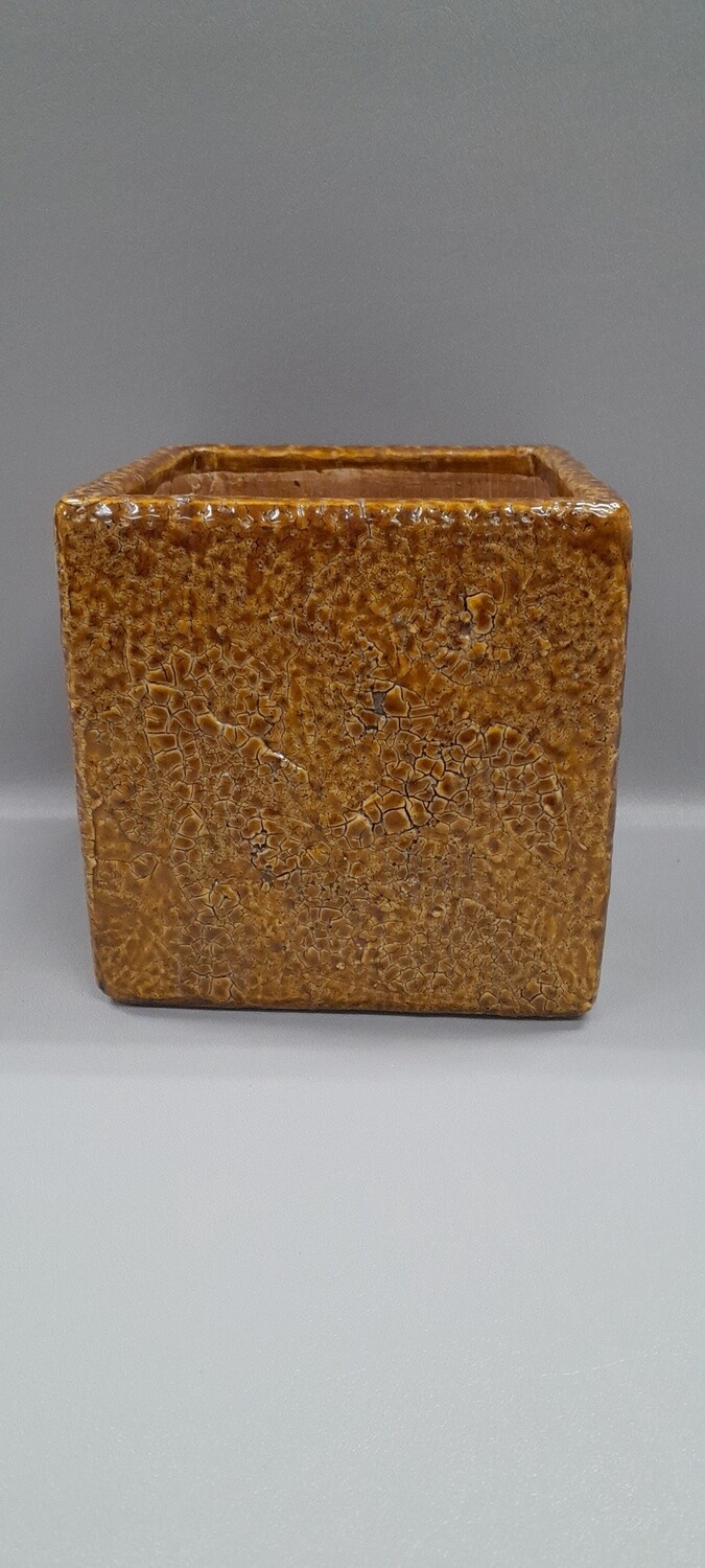 6&quot; Crackle Square Pot Orange (Ceramic)