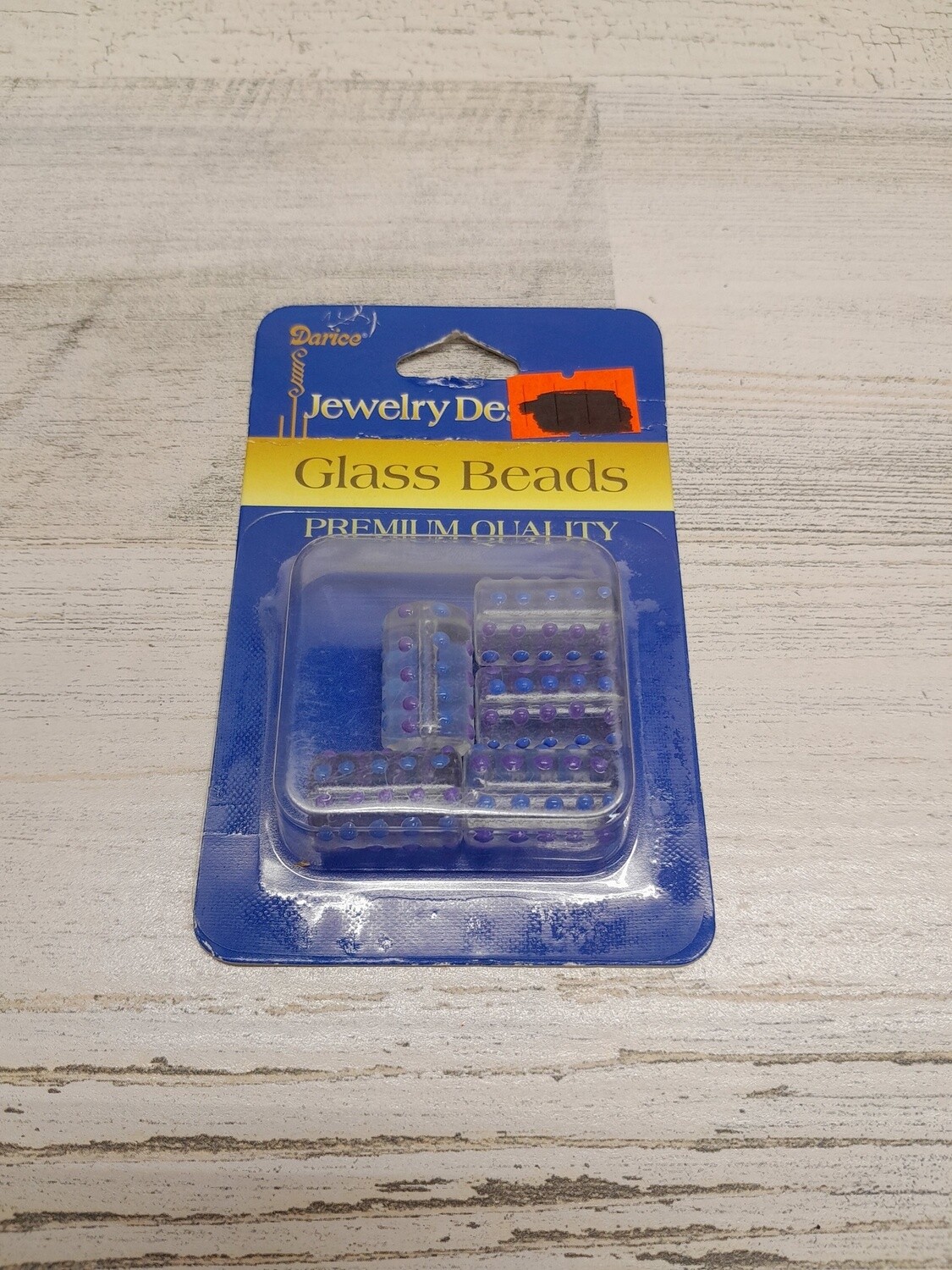 5pc 20mm Glass Tube Beads w/Dots Blue/Purple