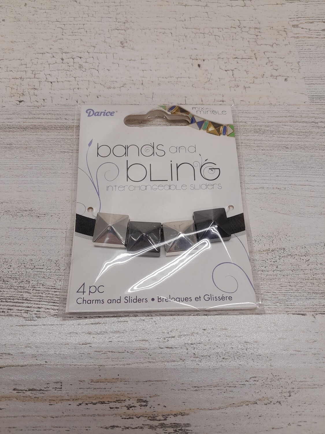 4pc Square Diamond Sliders Silver/Black