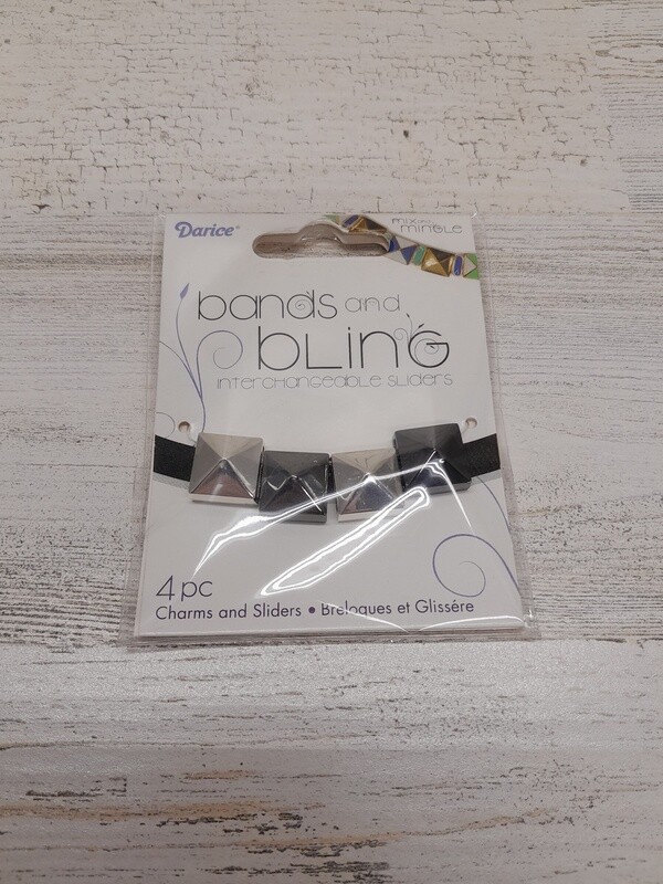 4pc Square Diamond Sliders Silver/Black