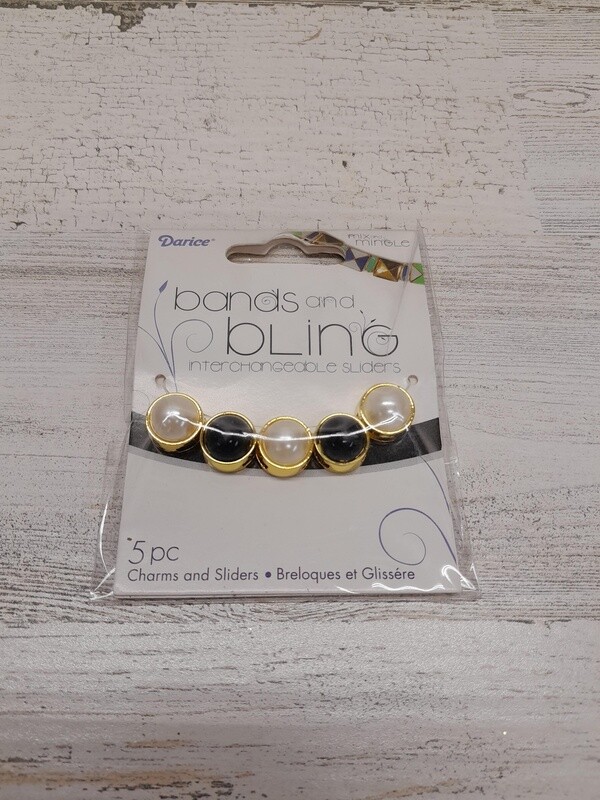 5pc Pearl Sliders Black/Gold/Ivory
