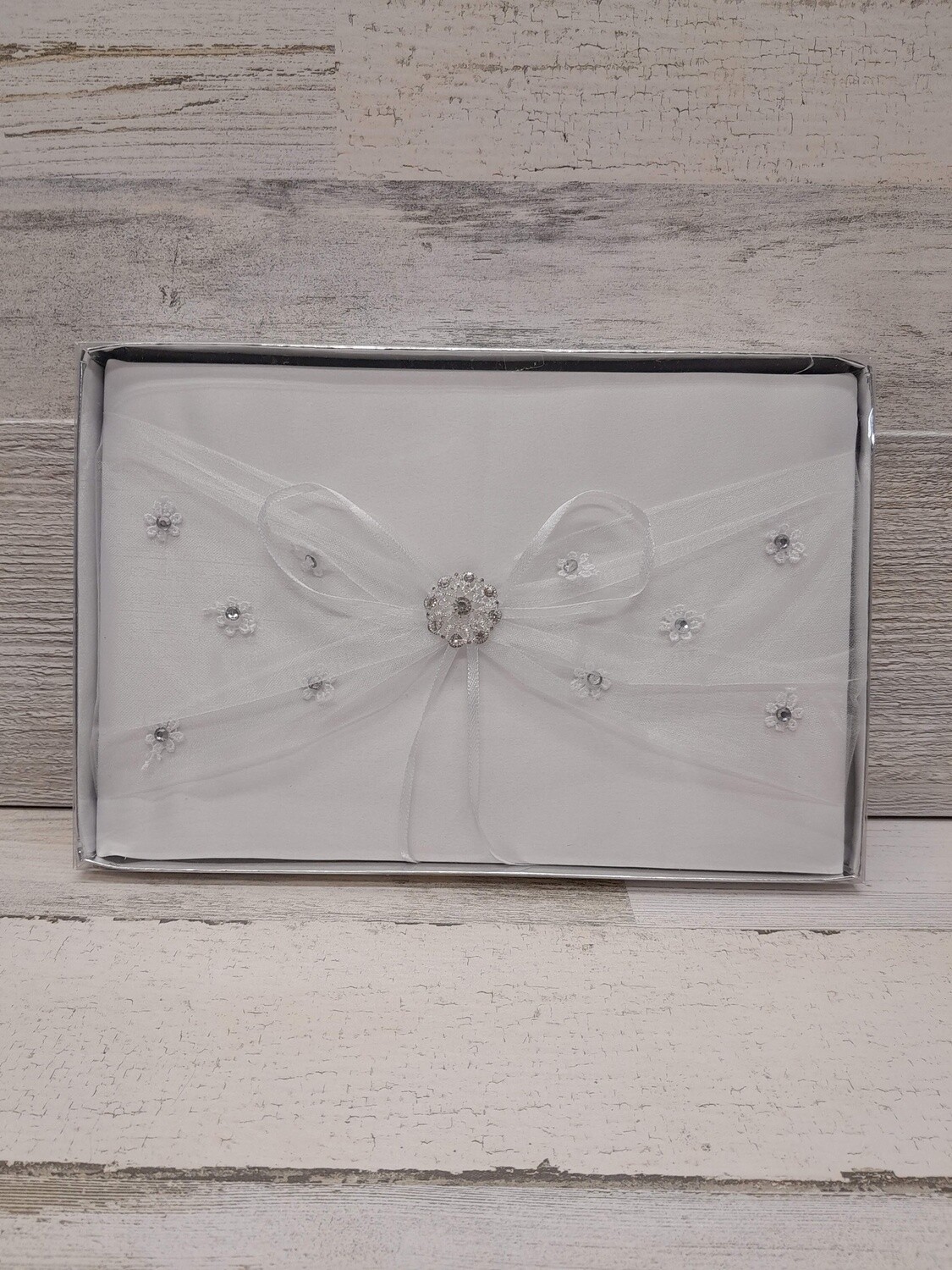 9.75&quot;x6.25&quot; Satin/Organza Guest Book w/Rhinestones White