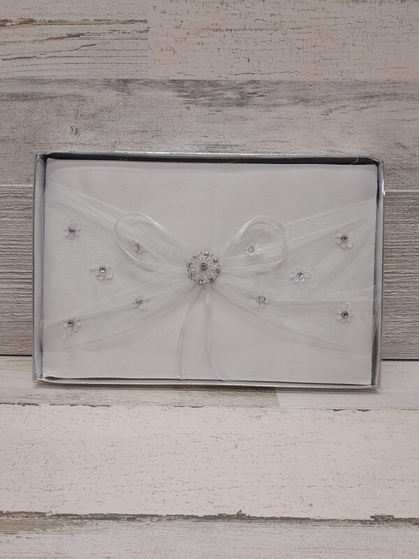 9.75&quot;x6.25&quot; Satin/Organza Guest Book w/Rhinestones White
