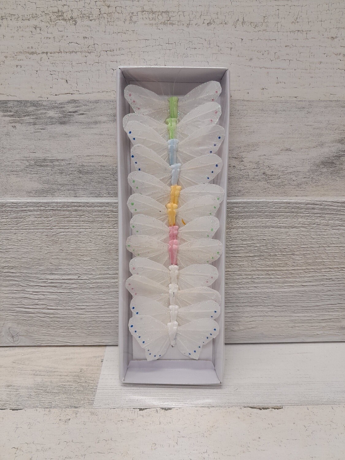 12pc 3" Glitter Butterflies White/Multi