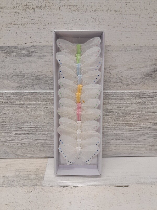 12pc 3" Glitter Butterflies White/Multi