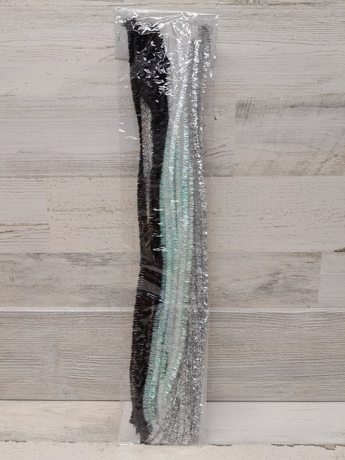 15pc 20&quot; 15mm Tinsel Chenille Stem Black/White/Silver