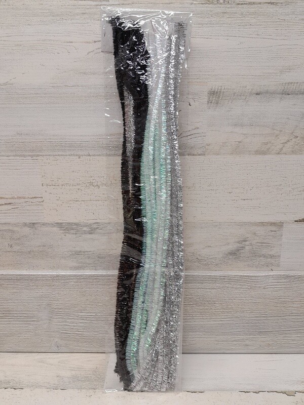 15pc 20&quot; 15mm Tinsel Chenille Stem Black/White/Silver