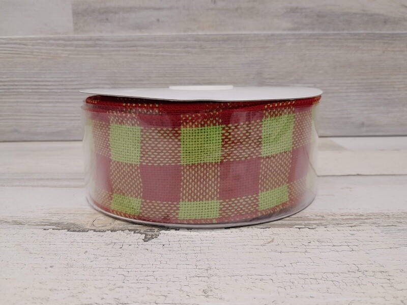 2.5&quot;x25yd Faux Burlap Check Ribbon Red/Green