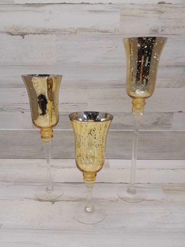 12&quot;, 16&quot; &amp; 20&quot; Mercury Hurricane Candle Holder Gold (Glass)