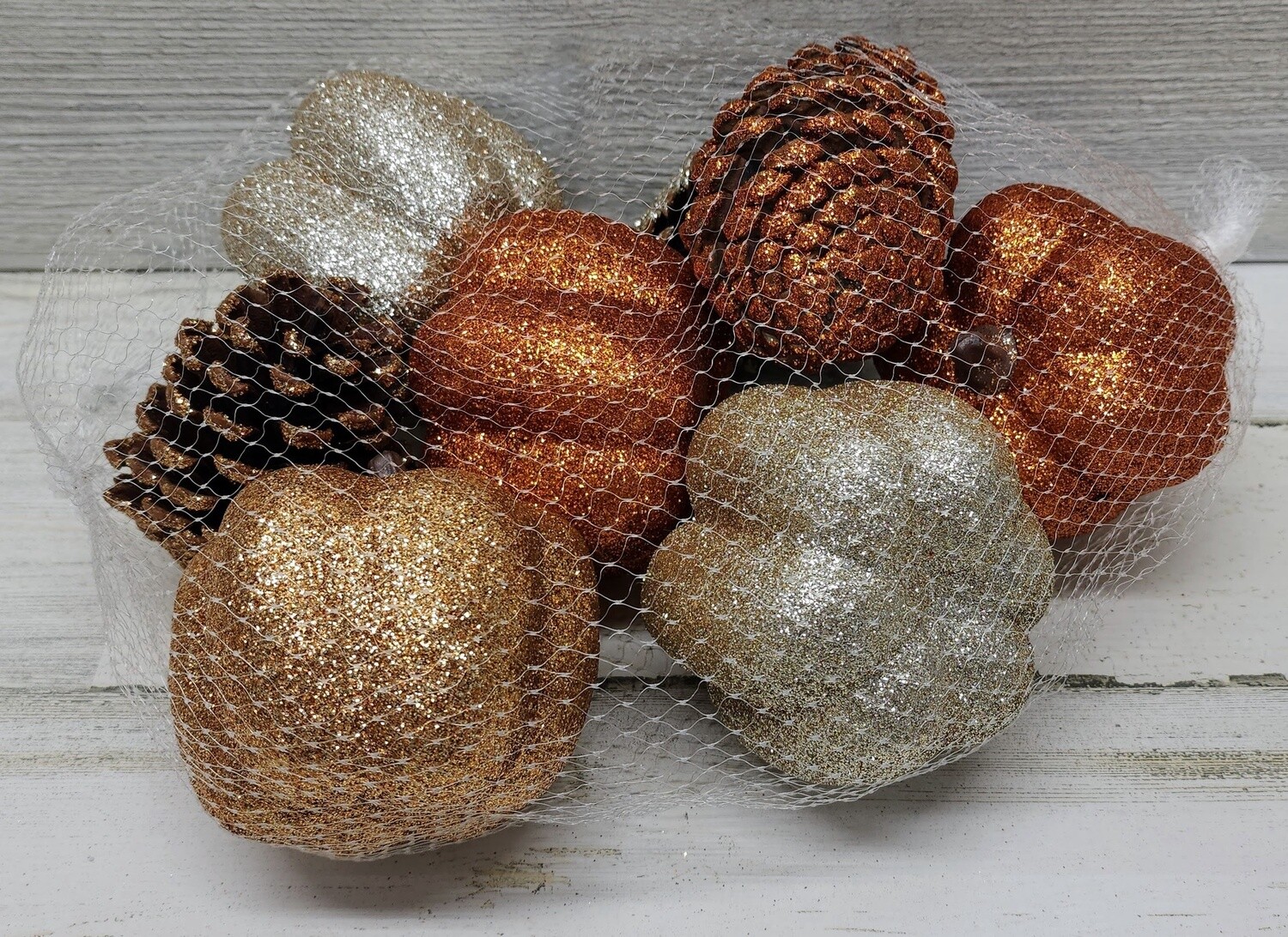7pc Glitter Pumpkin/Pinecone Assortment
