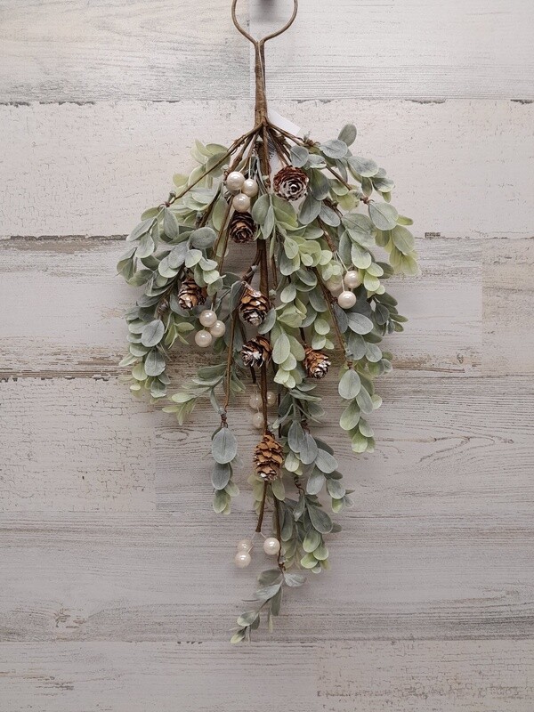 16&quot; Eucalyptus Hanger w/Berries/Pinecones White