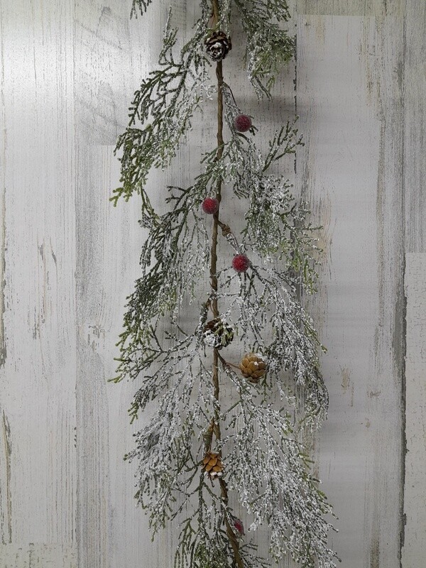 59&quot; Snowy Pine Garland w/Berries