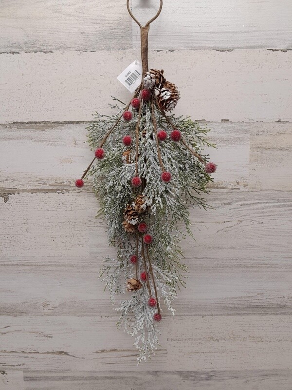 20&quot; Snowy Pine Hanger w/Berries Red