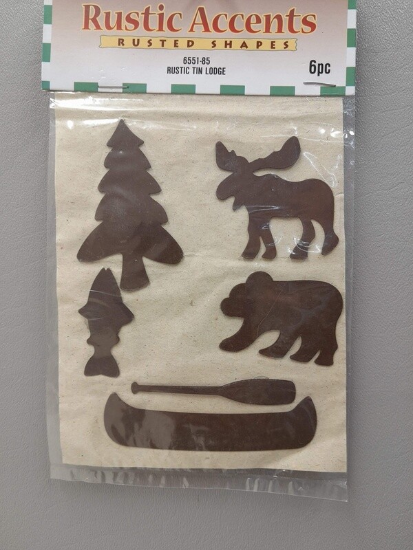 6pc Rustic Tin Lodge Metal Shapes