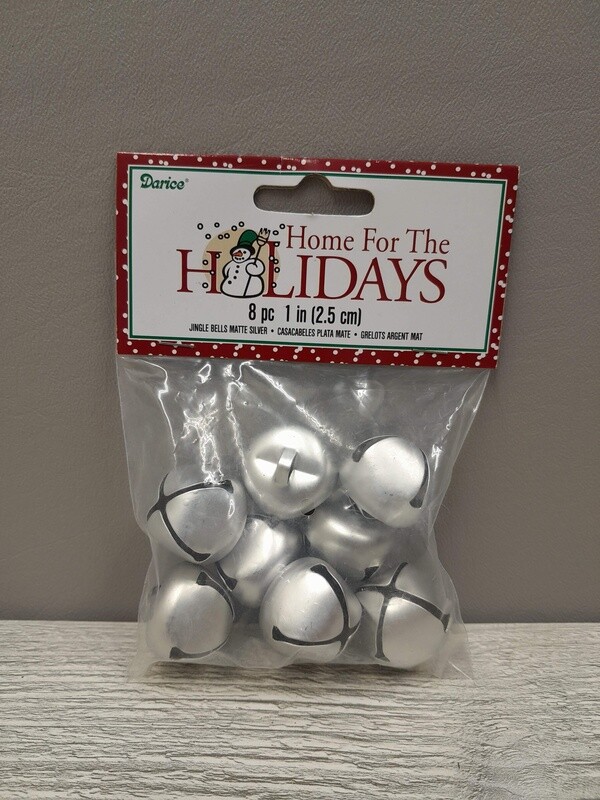8pc 1&quot; Jingle Bells Matte Silver