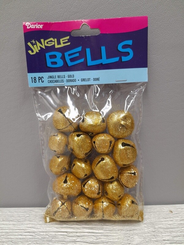18pc Glitter Jingle Bells Gold