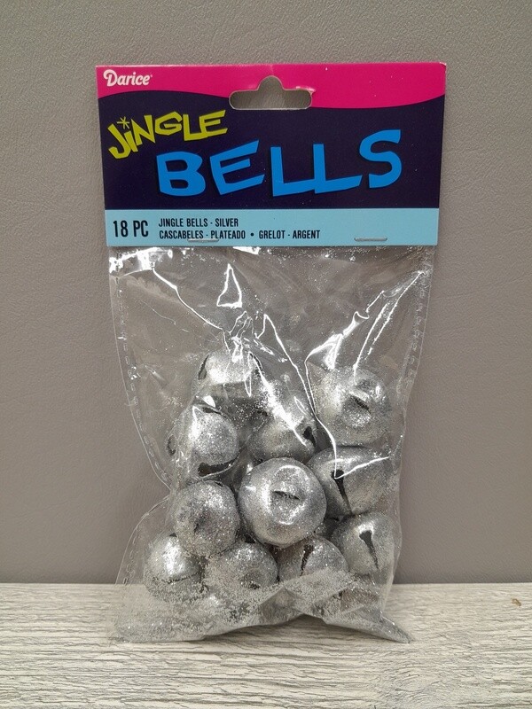 18pc Glitter Jingle Bells Silver